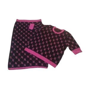 GAUDI JEANS Black Pink Metallic 2 PCS Women's Knit Set Skirt &Top Small NWOT